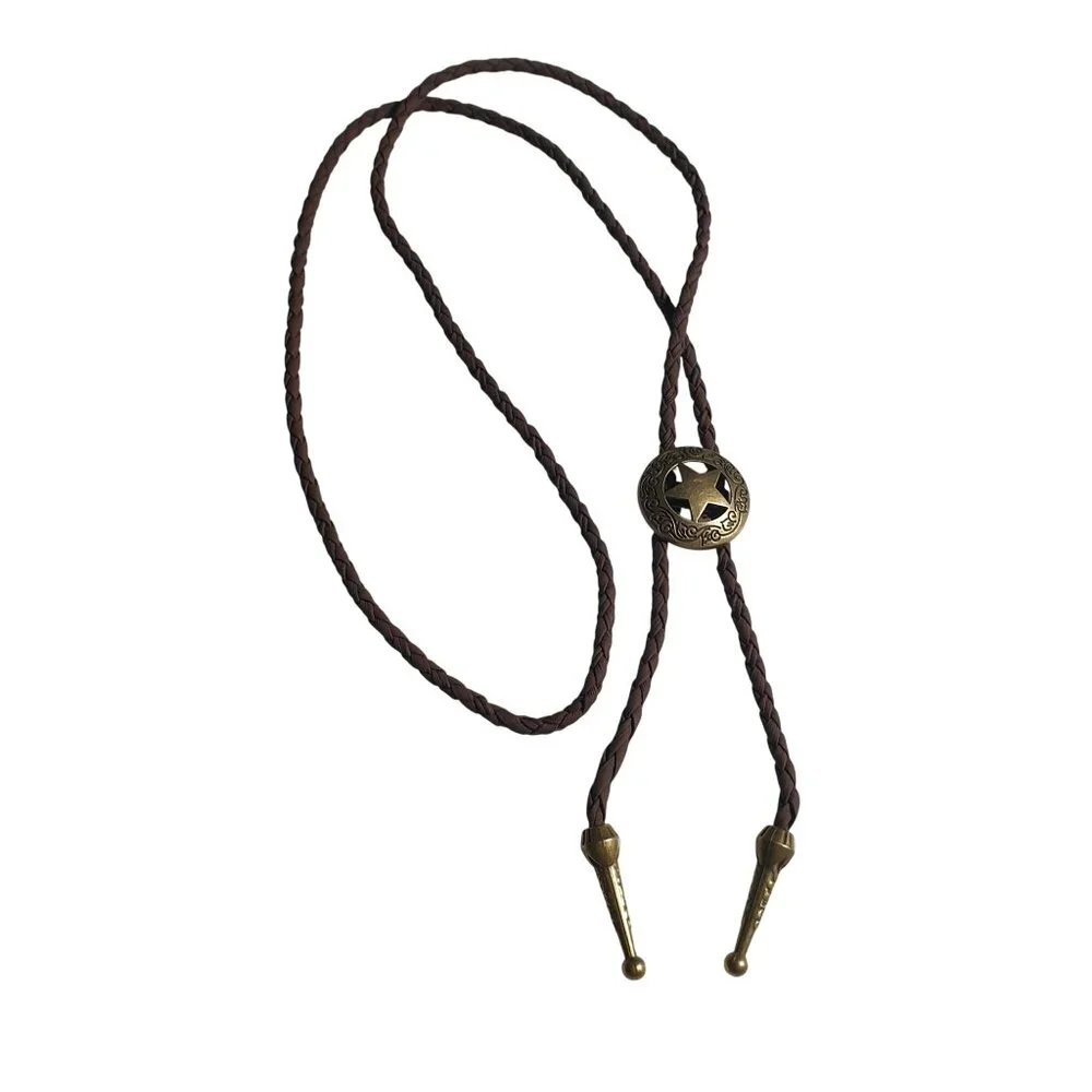 Bolo Braided Brown Necklace Men Women Sherriff Badge Pendant Western 40 In Gift - Picture 2 of 5